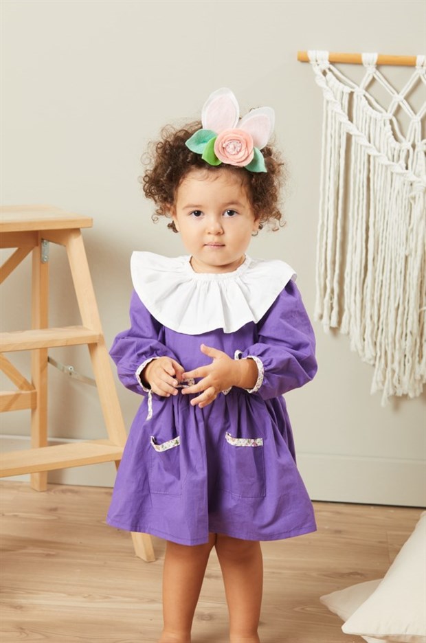 Baby Joko - Kız Çocuk Mor Yakası Fırfırlı Elbise