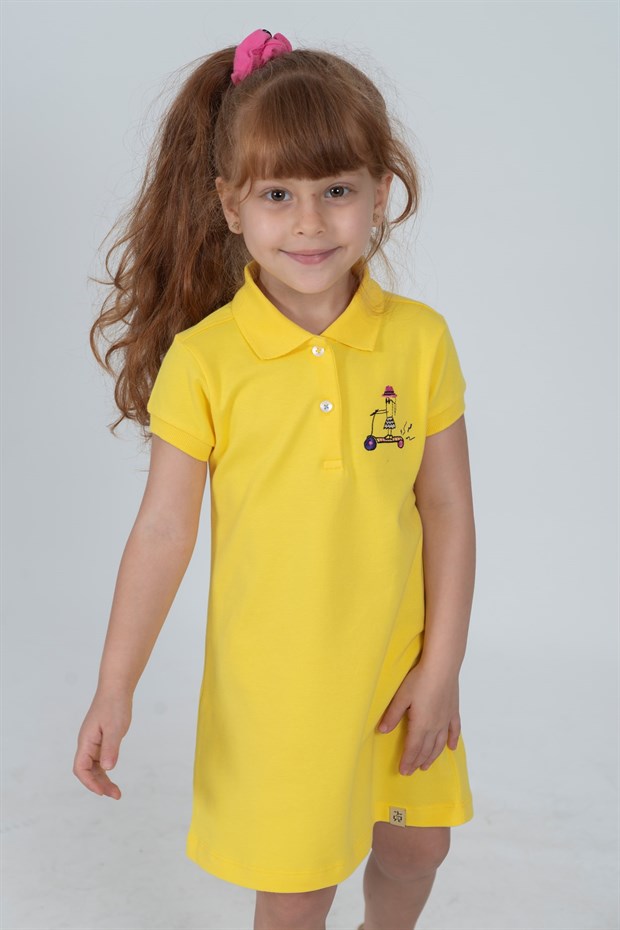 COOL SCOOTER GIRL  - Kısa Kollu Çocuk Polo Yaka Elbise - Sarı