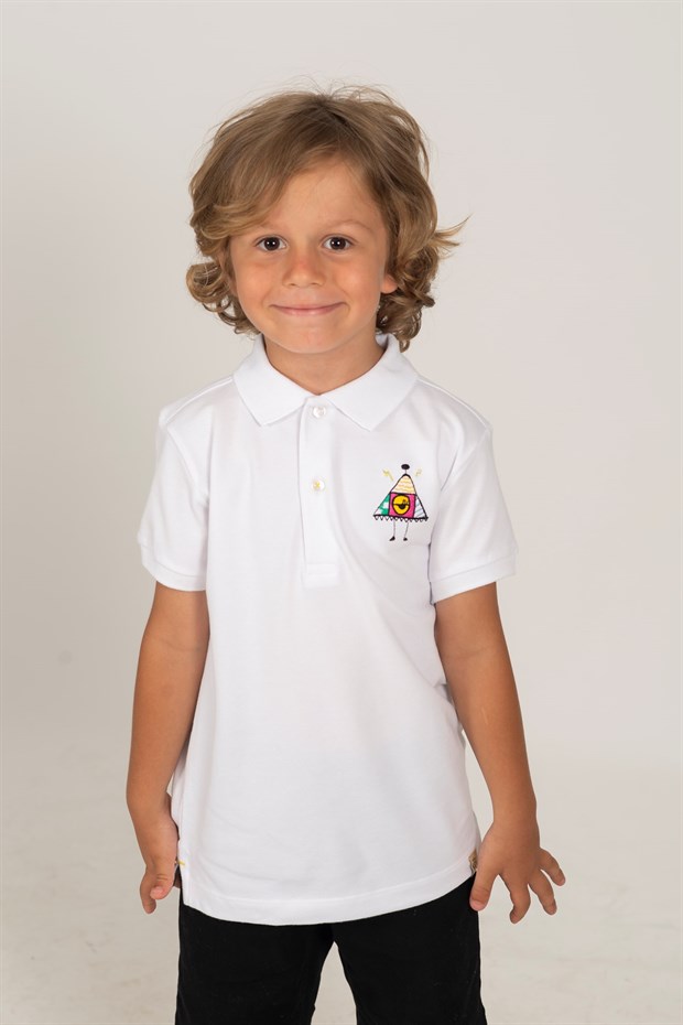 CUTE MONSTER - Kısa Kollu Çocuk Polo Yaka T-shirt - Beyaz