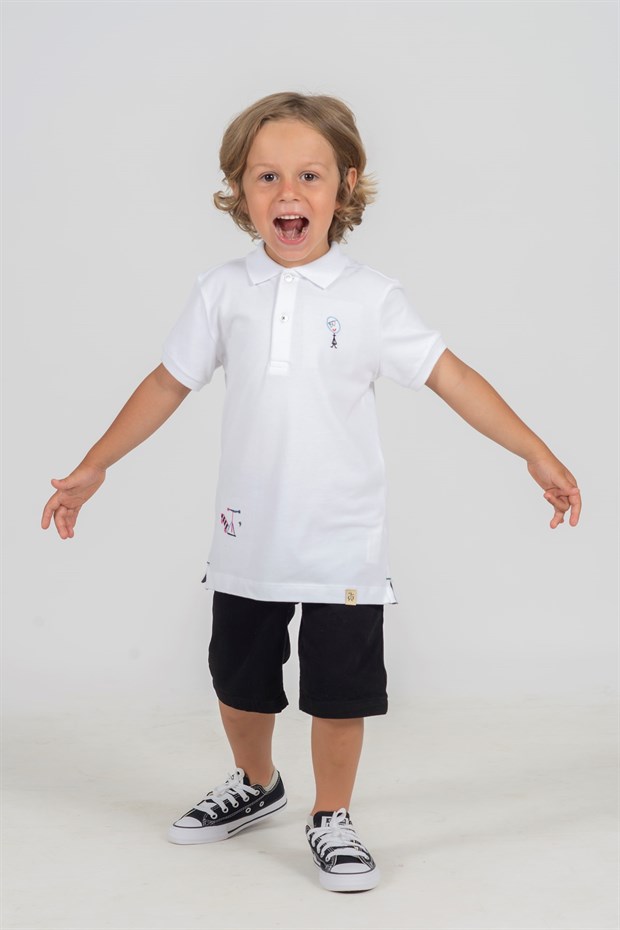 DIZZY SCOOTER - Kısa Kollu Çocuk Polo Yaka T-shirt - Beyaz