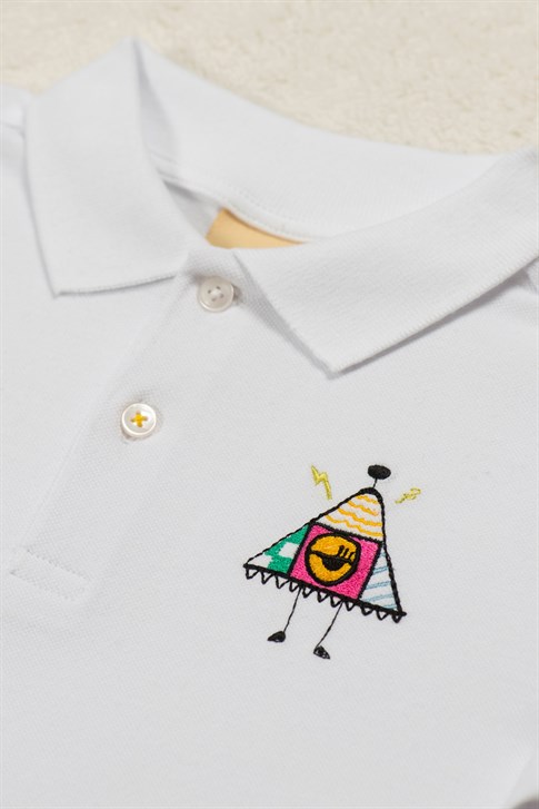 CUTE MONSTER - Kısa Kollu Çocuk Polo Yaka T-shirt - Beyaz