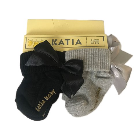 KATIA & BONY Newyork Girl Çocuk Çorap Fiyonklu - Siyah/Gümüş