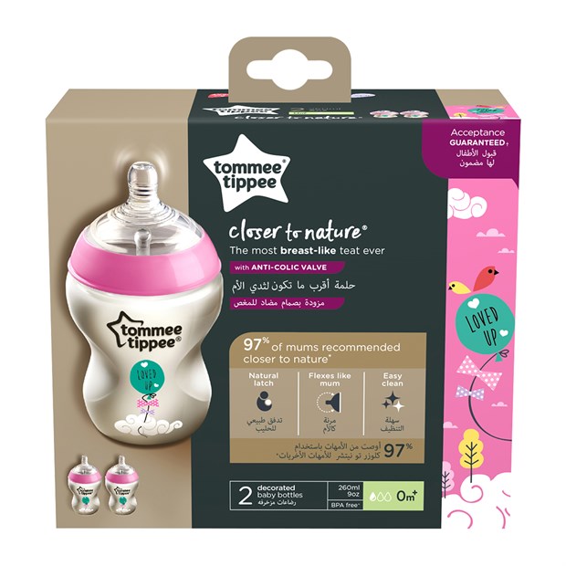 Tommee Tippee 2x260 ml PP Closer to Nature Biberon Pembe