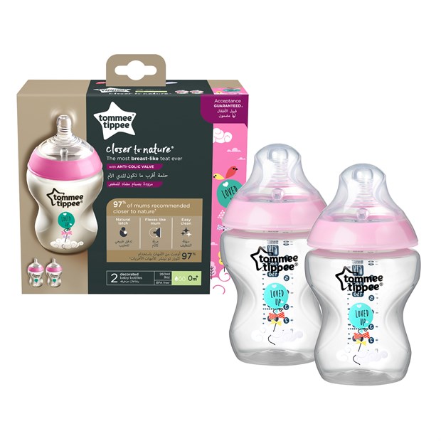 Tommee Tippee 2x260 ml PP Closer to Nature Biberon Pembe